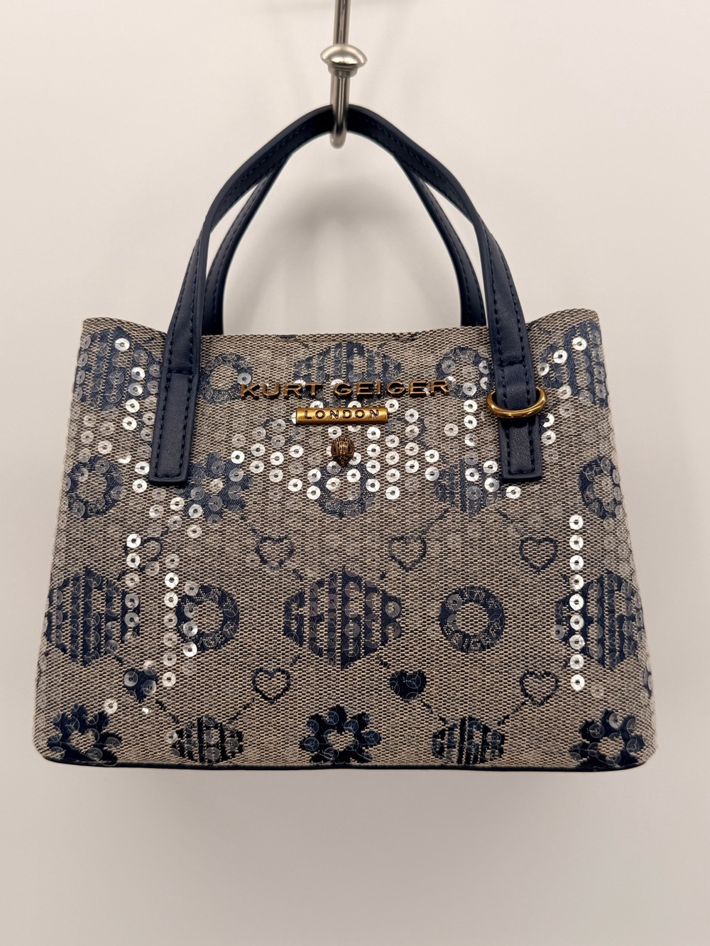 KURT GEIGER LONDON Hampstead Sequin Jacquard Mini Tote Bag Open Blue